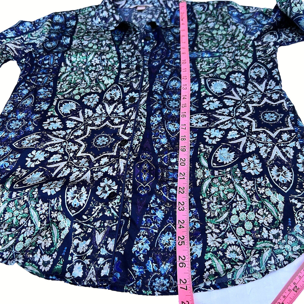 Victoria's Secret - Blue Green White Satin Button Up Sleep Pajama Shirt M - Picture 13 of 14